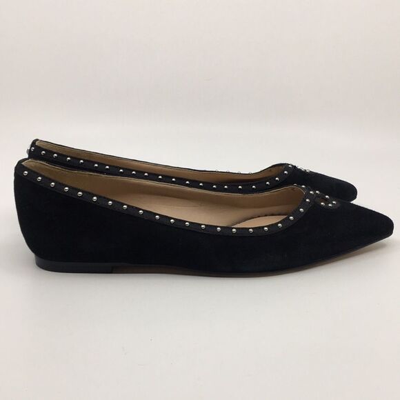 Sam Edelman Rini Black Suede Point Toe Silver Studded Key Hole Ballet Flats Sz 6 - Picture 2 of 16